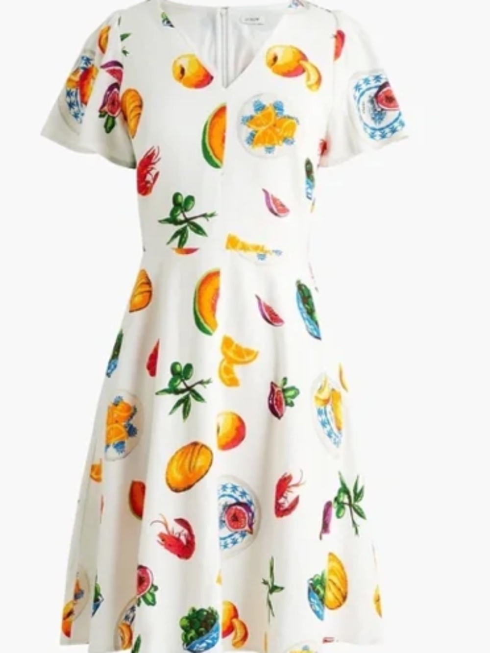New JCREW Size 10 Printed Linen-Blend Flutter-Sleeve Mini Dress $128 CK859